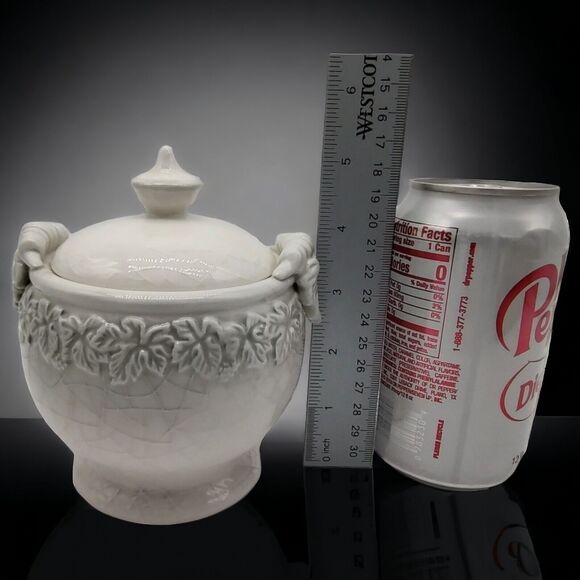 Fall Leaf Embossed Porcelain Crackle Glaze Small Covered Dish Storage Vanity Jar - Picture 4 of 10